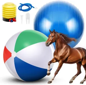 2 Pcs 25 Inch Herding Ball for Horse Goat anti Burst Horse Ball Large Giant Play Ball for Horses Stall Training, Hand Air Pump Included(Fresh Color)
