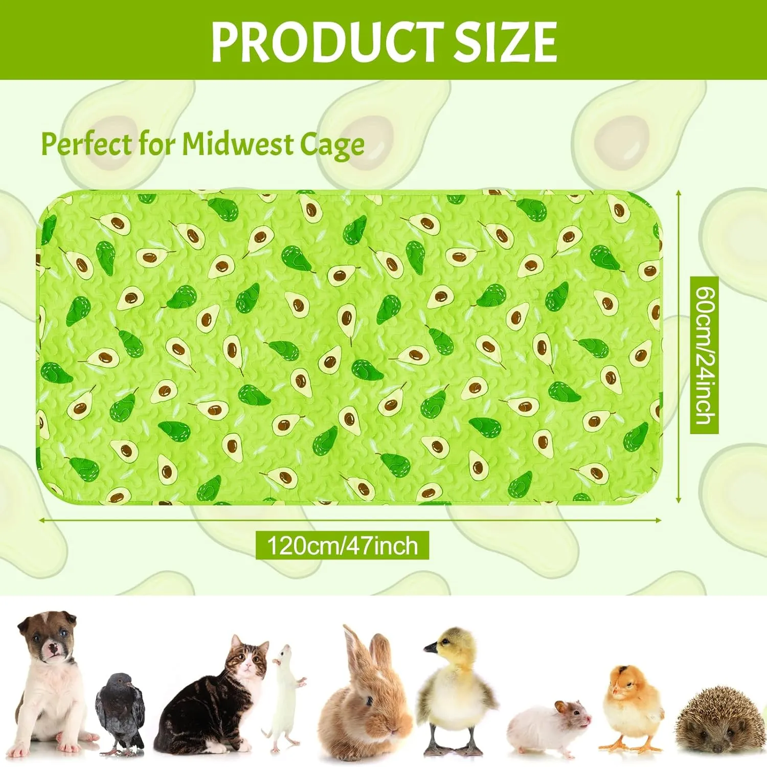 2 Pcs 47 x 24 Inch Guinea Pig Bedding Washable Cage Liner Reusable Absorb Water Mats Non Slip Guinea Pig Pads for Small Animals Hamster Rabbit Rat(Cute Style)