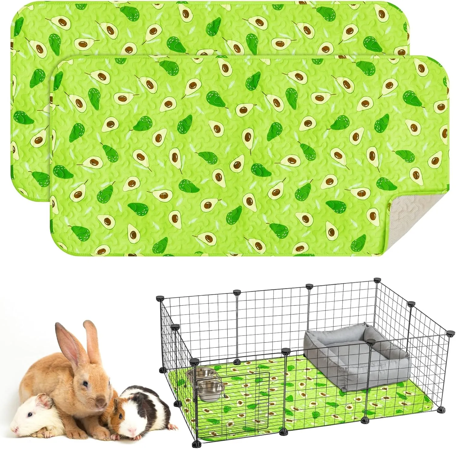 2 Pcs 47 x 24 Inch Guinea Pig Bedding Washable Cage Liner Reusable Absorb Water Mats Non Slip Guinea Pig Pads for Small Animals Hamster Rabbit Rat(Cute Style)