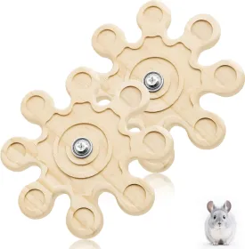 2Pcs Chinchilla Chew Toys Guinea Pig Toys Hamster Rabbit Cage Chew Accessories Rotating Grinding Natural Wooden Snowflake-Shaped 6.3 Inch Diameter Wheel Spinner Interactive for Enrichment Teeth