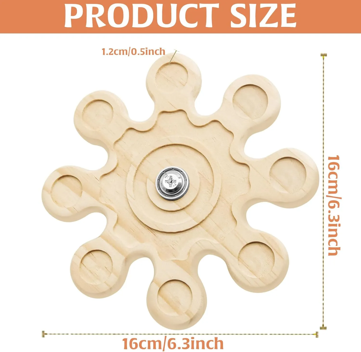2Pcs Chinchilla Chew Toys Guinea Pig Toys Hamster Rabbit Cage Chew Accessories Rotating Grinding Natural Wooden Snowflake-Shaped 6.3 Inch Diameter Wheel Spinner Interactive for Enrichment Teeth