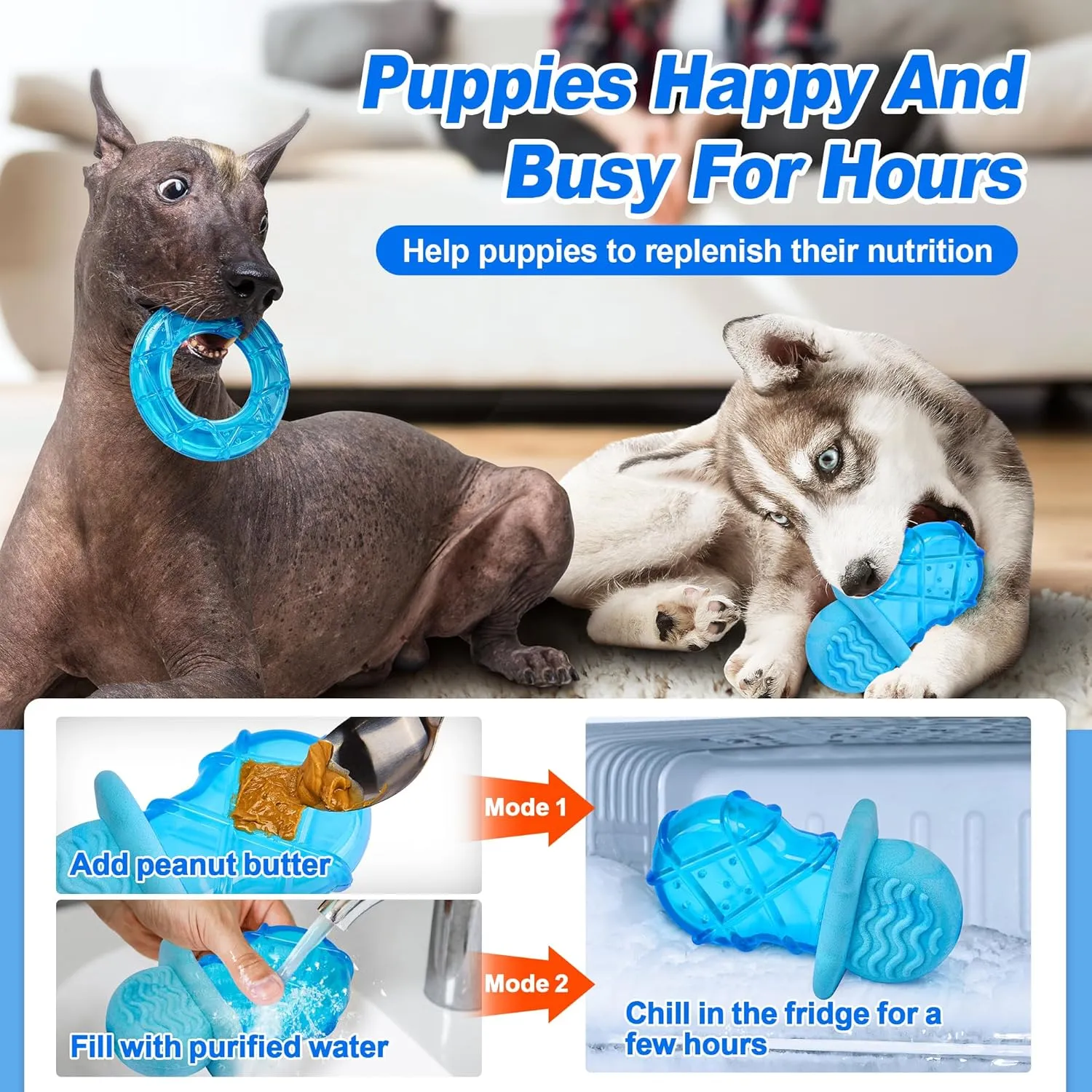 3 Pack Puppy Teething Toys Freezables Relieve Teething Pain and Itching,Large Capacity Frozen Puppy Toys for Teething with Long Lasting Freezing Effects.Fillable Puppy Teething Rings