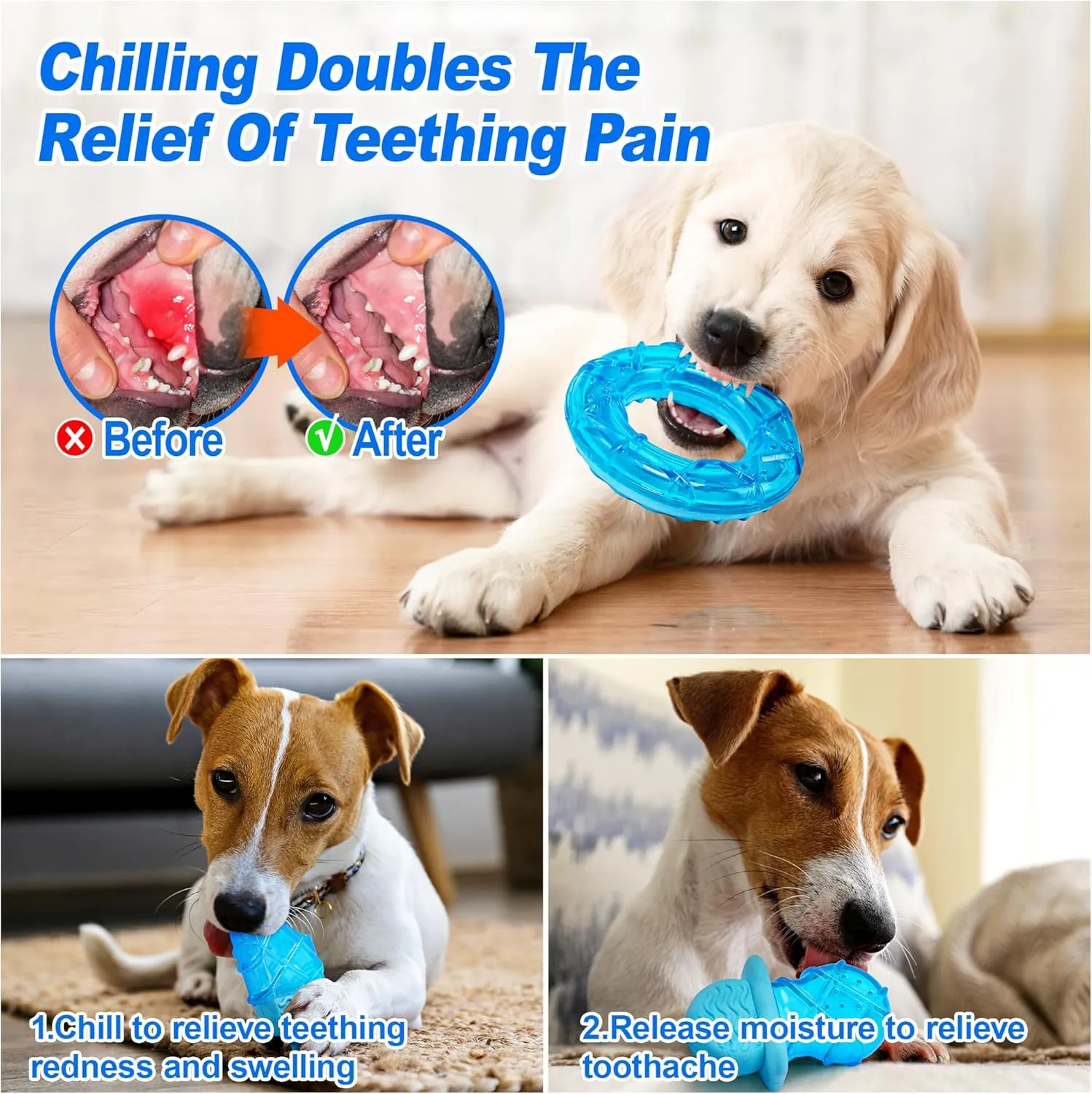 3 Pack Puppy Teething Toys Freezables Relieve Teething Pain and Itching,Large Capacity Frozen Puppy Toys for Teething with Long Lasting Freezing Effects.Fillable Puppy Teething Rings