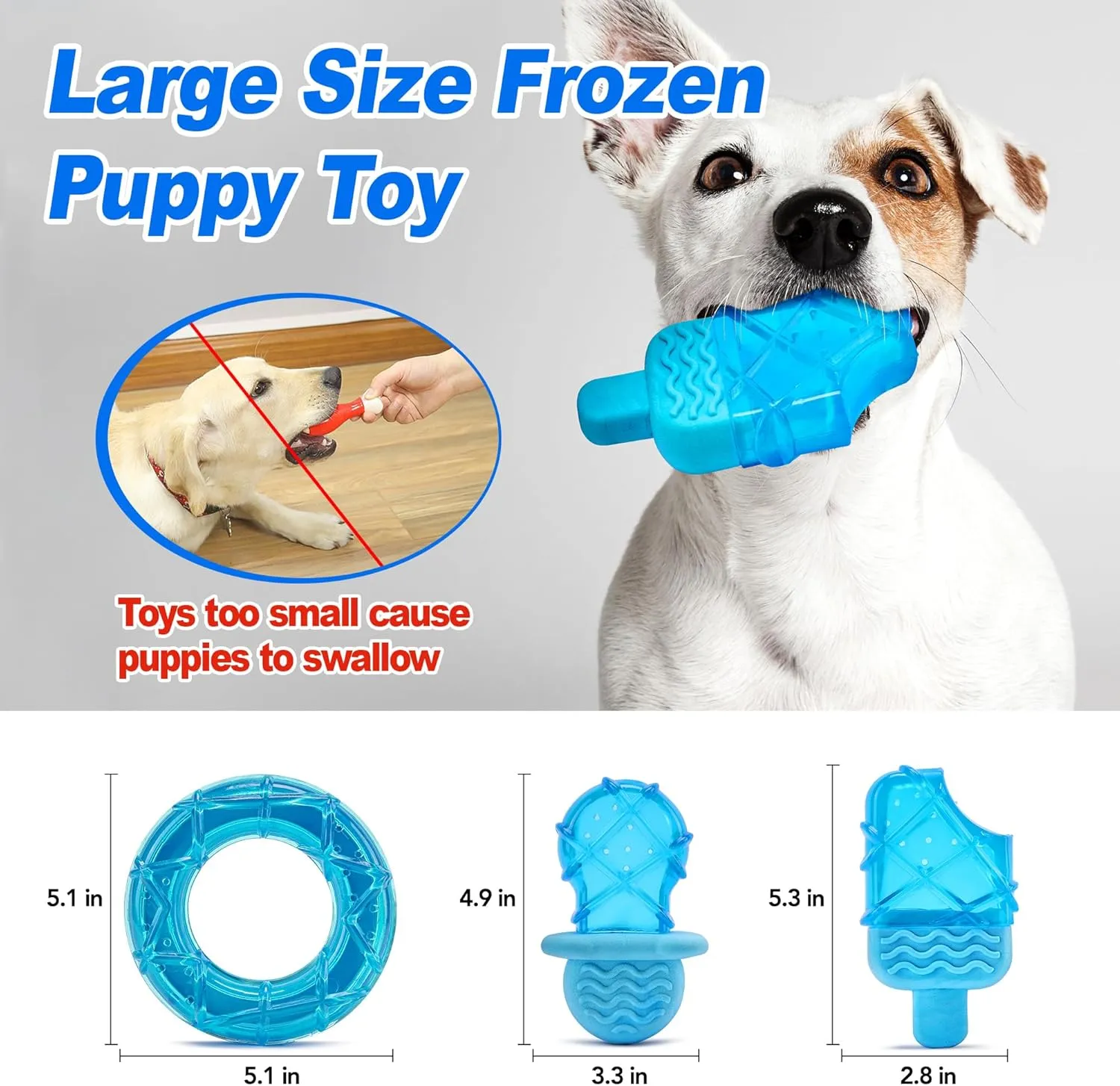 3 Pack Puppy Teething Toys Freezables Relieve Teething Pain and Itching,Large Capacity Frozen Puppy Toys for Teething with Long Lasting Freezing Effects.Fillable Puppy Teething Rings