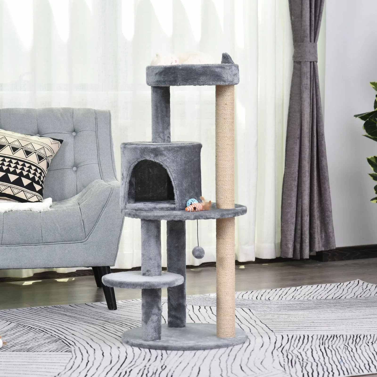 3-Tier Deluxe Cat Activity Tree w/ Scratching Posts Ear Perch House Kitten Grey