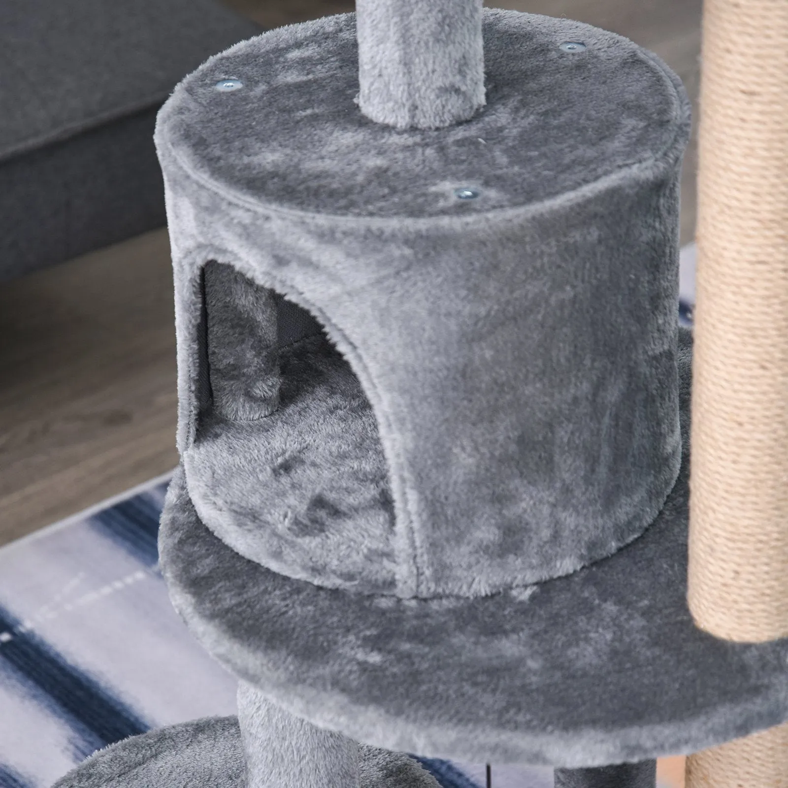 3-Tier Deluxe Cat Activity Tree w/ Scratching Posts Ear Perch House Kitten Grey