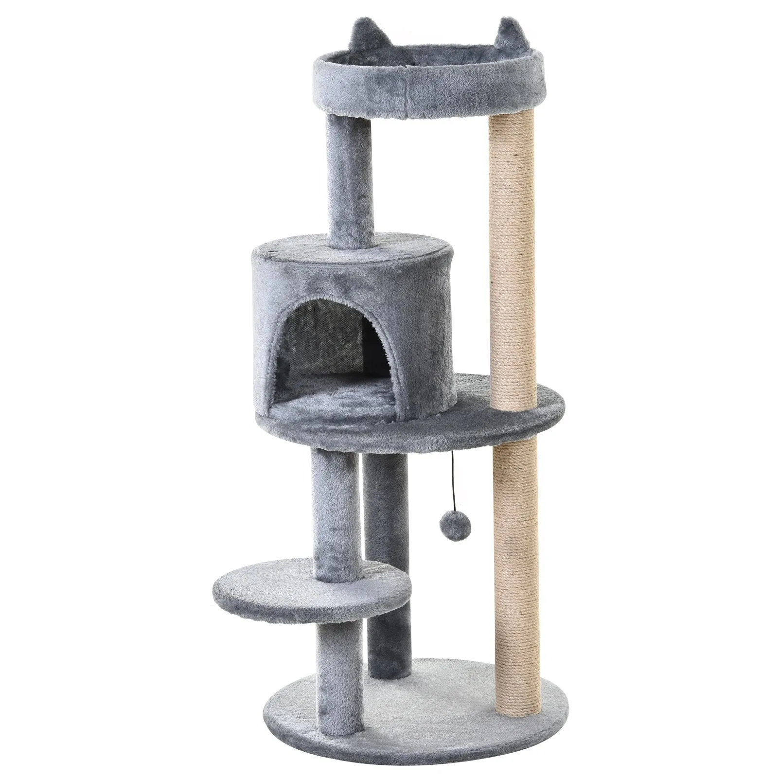 3-Tier Deluxe Cat Activity Tree w/ Scratching Posts Ear Perch House Kitten Grey