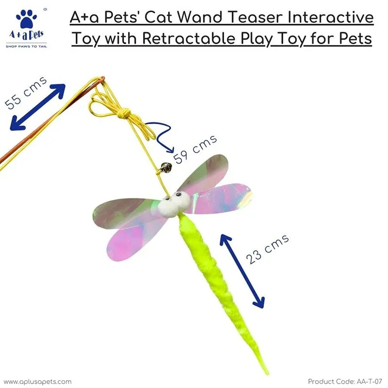A a Pets' Wand Teaser Interactive Cat Toy with Retractable Worm - Caterpillar