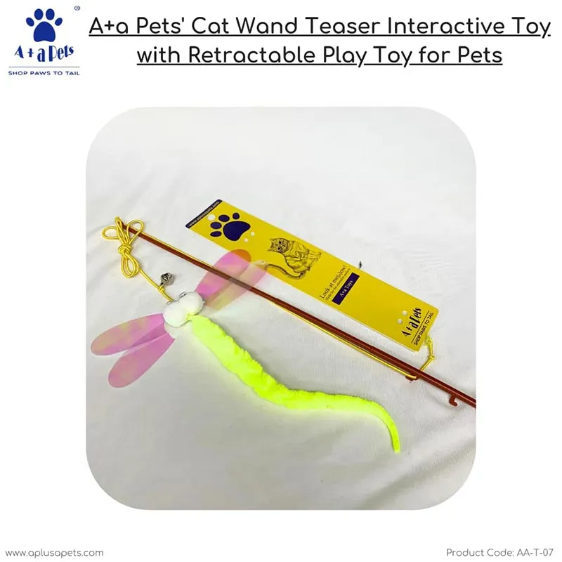 A a Pets' Wand Teaser Interactive Cat Toy with Retractable Worm - Caterpillar