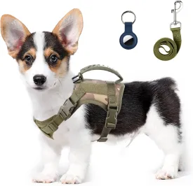 Annchwool Tactical Dog Harness for Small Dogs with Handle, Military Service Dog Vest and Leash Set for Outdoor Training Walking Hiking, Adjustable (Black, Camo)