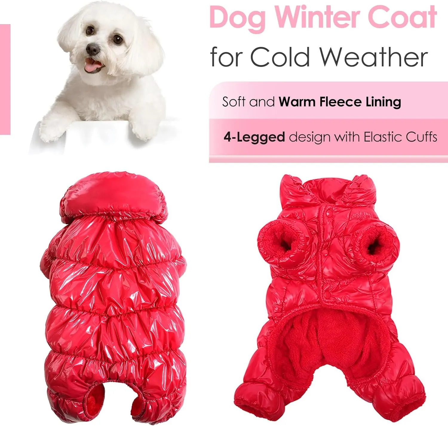 AOFITEE Dog Winter Coat, Waterproof Dog Jacket, Fullbody Dogs Winter Coat Snowsuit, Windproof Puppy Puffer Jacket Snow Suit with Legs, Pet Fleece Vest Coats for Small Dogs, Christmas Red XL