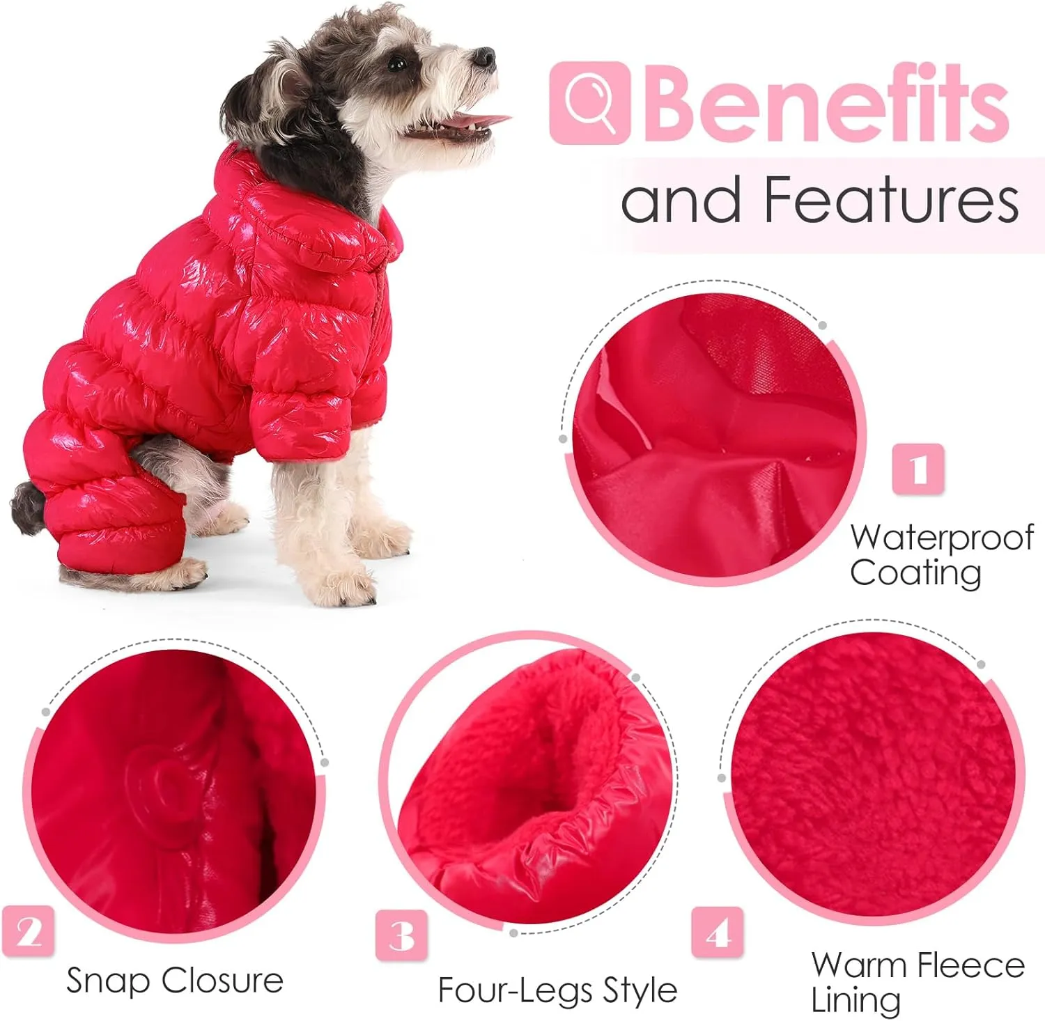 AOFITEE Dog Winter Coat, Waterproof Dog Jacket, Fullbody Dogs Winter Coat Snowsuit, Windproof Puppy Puffer Jacket Snow Suit with Legs, Pet Fleece Vest Coats for Small Dogs, Christmas Red XL