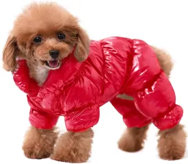 AOFITEE Dog Winter Coat, Waterproof Dog Jacket, Fullbody Dogs Winter Coat Snowsuit, Windproof Puppy Puffer Jacket Snow Suit with Legs, Pet Fleece Vest Coats for Small Dogs, Christmas Red XL