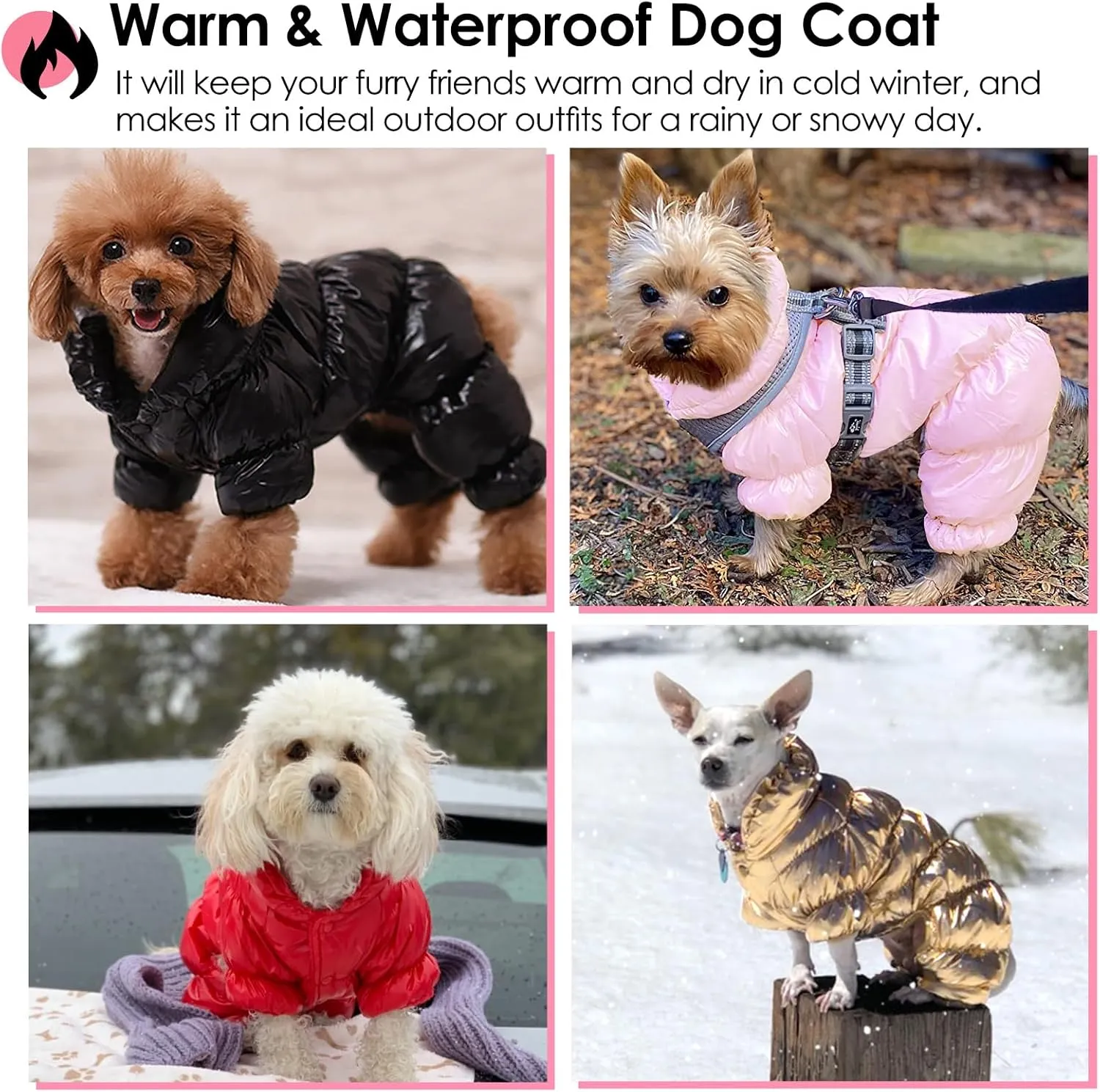 AOFITEE Dog Winter Coat, Waterproof Dog Jacket, Fullbody Dogs Winter Coat Snowsuit, Windproof Puppy Puffer Jacket Snow Suit with Legs, Pet Fleece Vest Coats for Small Dogs, Christmas Red XL