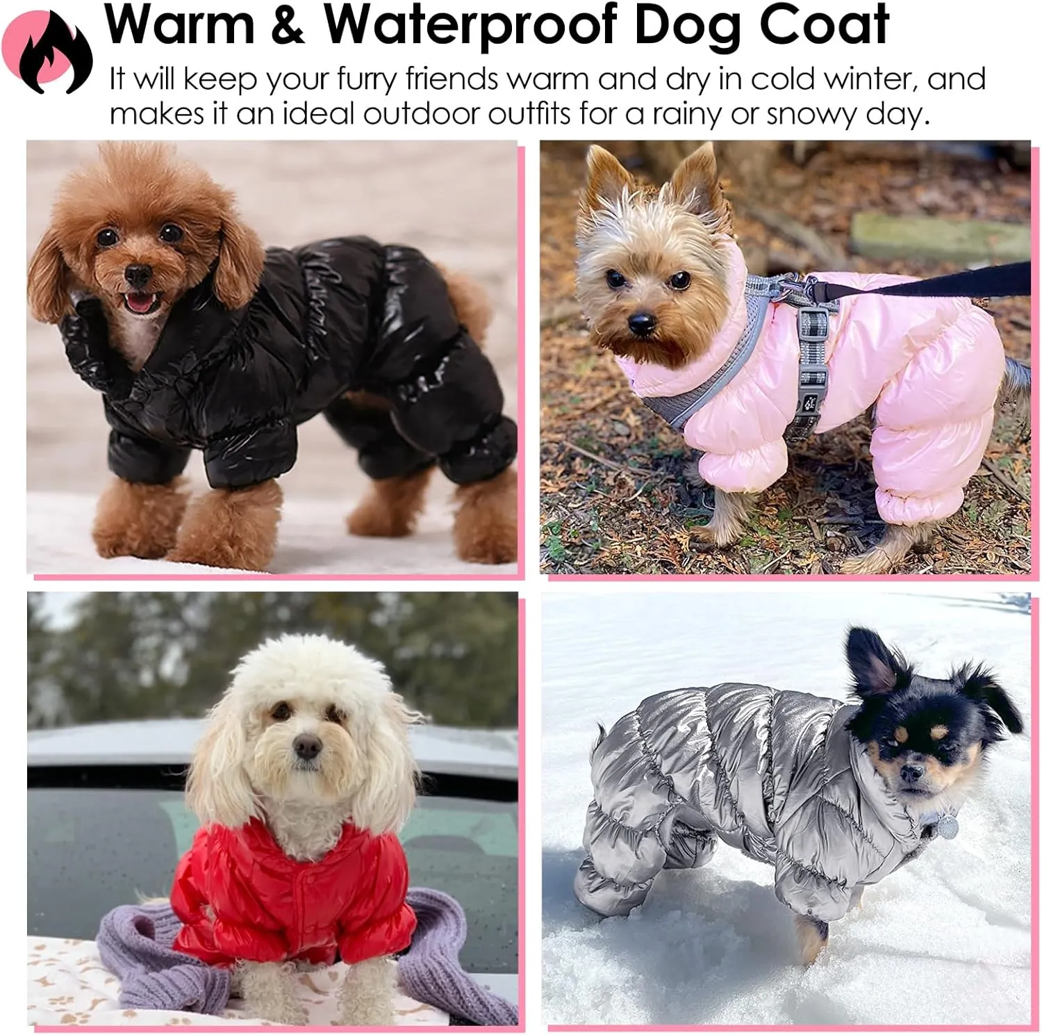 AOFITEE Dog Winter Coat, Waterproof Dog Jacket, Fullbody Dogs Winter Coat Snowsuit, Windproof Puppy Puffer Jacket Snow Suit with Legs, Pet Fleece Vest, Cold Weather Coats for Small Dogs, Pink XL
