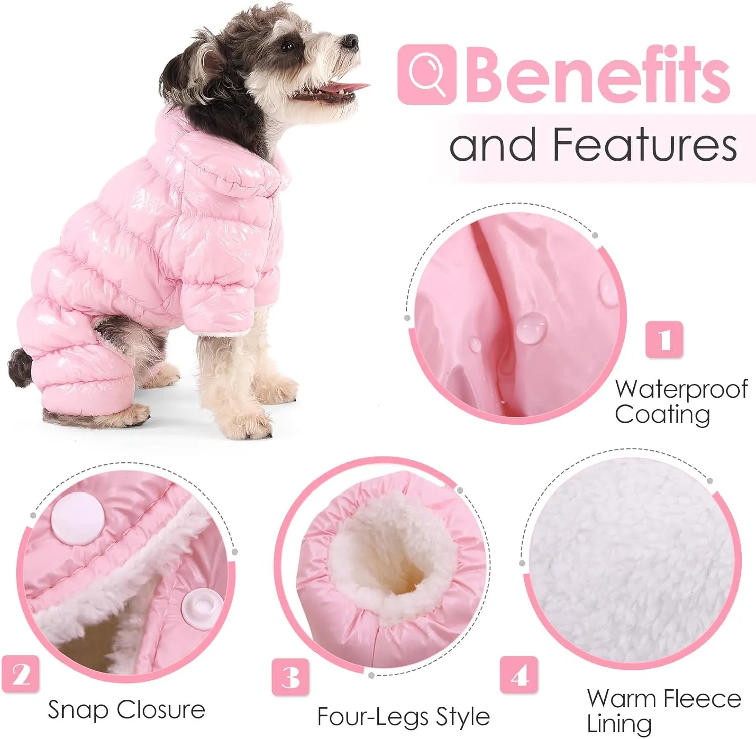 AOFITEE Dog Winter Coat, Waterproof Dog Jacket, Fullbody Dogs Winter Coat Snowsuit, Windproof Puppy Puffer Jacket Snow Suit with Legs, Pet Fleece Vest, Cold Weather Coats for Small Dogs, Pink XL