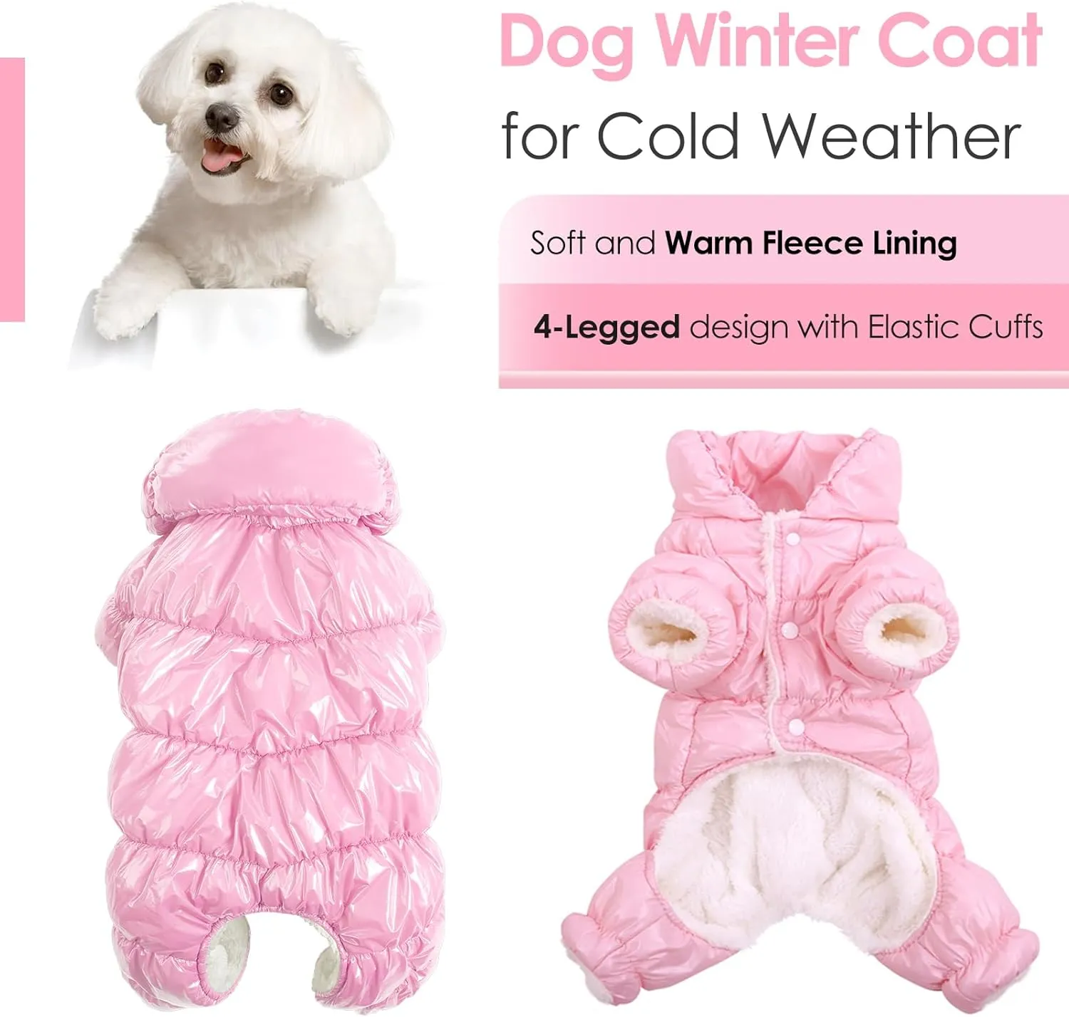AOFITEE Dog Winter Coat, Waterproof Dog Jacket, Fullbody Dogs Winter Coat Snowsuit, Windproof Puppy Puffer Jacket Snow Suit with Legs, Pet Fleece Vest, Cold Weather Coats for Small Dogs, Pink XL