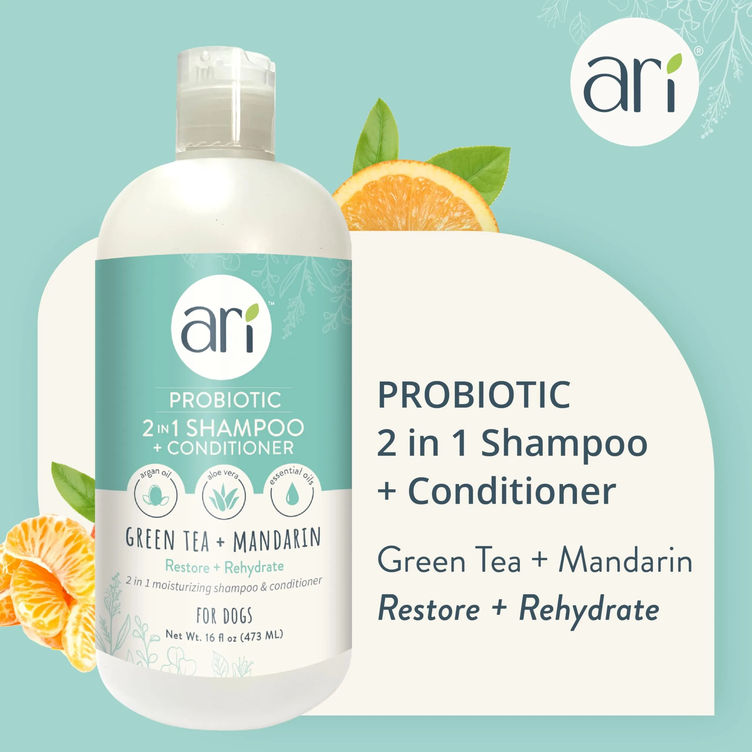 ARI Probiotics Green Tea and Mandarin 2-in-1 Dog Shampoo and Conditioner - 16 Oz