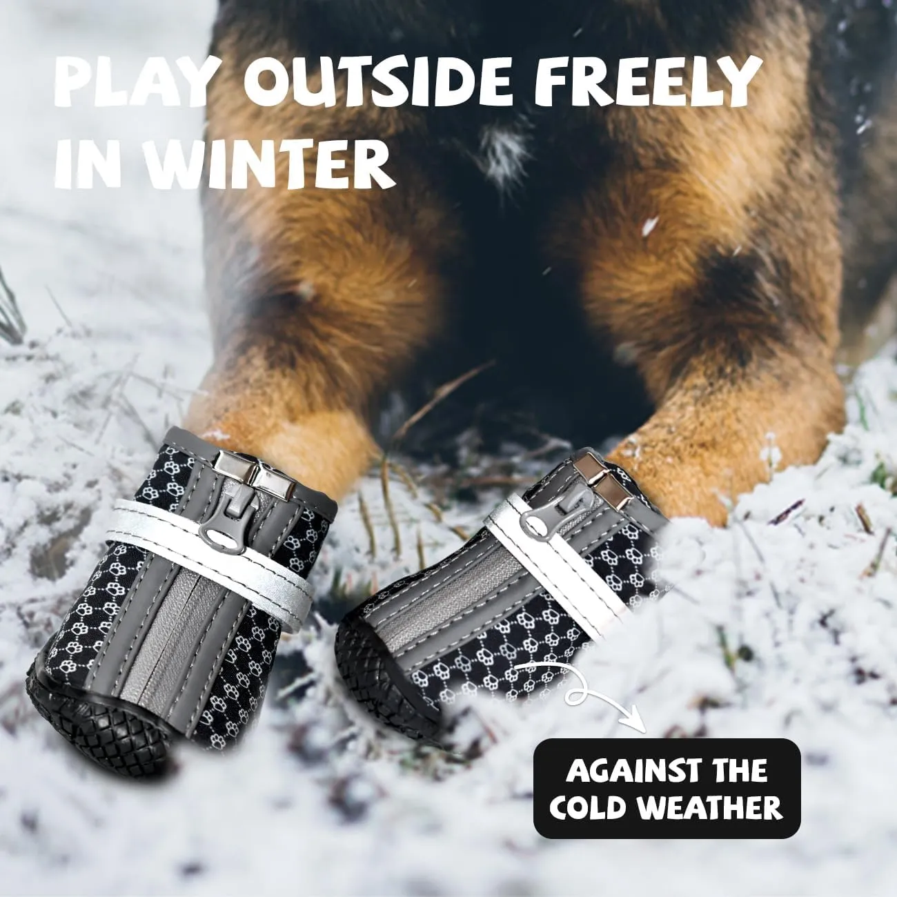 Black Dog Shoes for Small Dogs, Anti-Slip Dog Boots with Reflective Strips, Puppy Paw Protectors for Ourdoor Indoor Walking Winter Snow Summer Hot Pavement, Waterproof in Rainy Weather 4PCS/Set