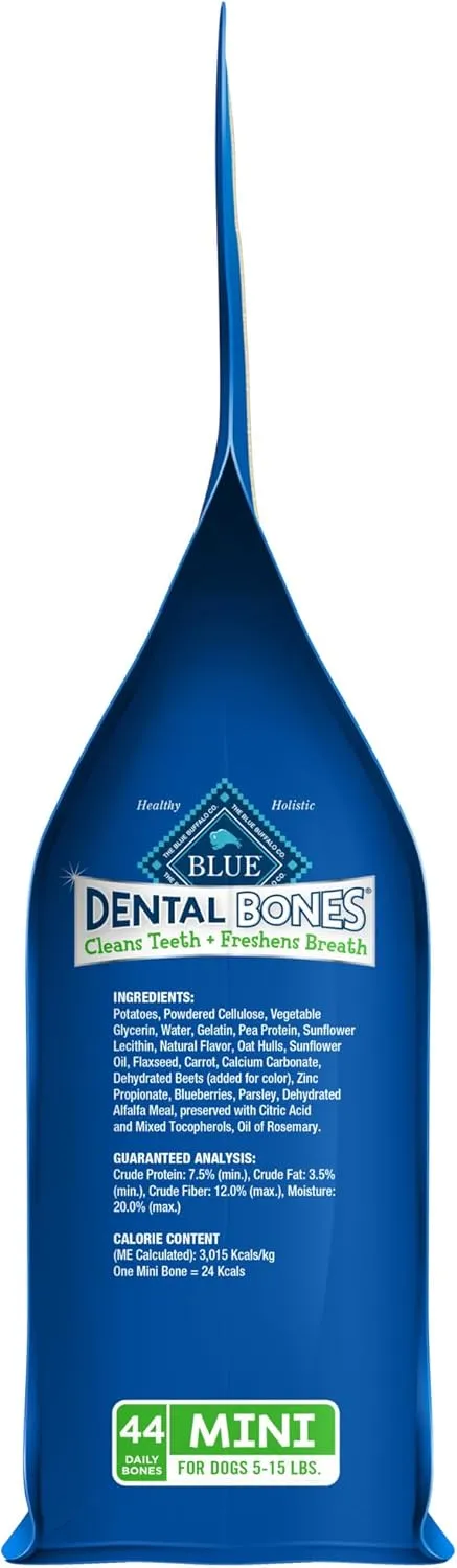 Blue Buffalo Dental Bones Mini Natural Dental Chew Dog Treats Bag, 12oz. Bag