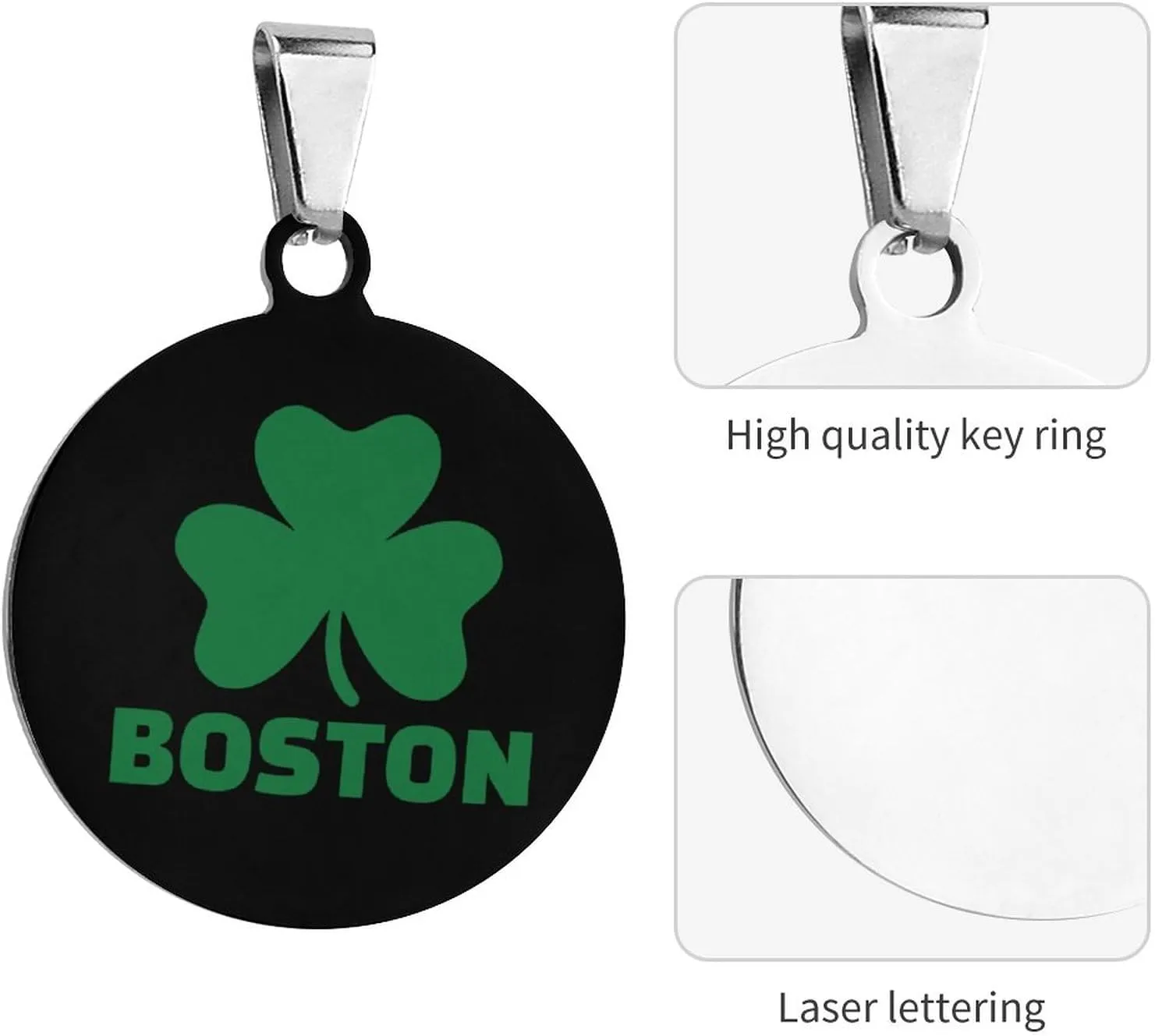 Boston Shamrock Stainless Steel Pet ID Tags Personalized Dog and Cat Tags Cute Collar Tags Circular