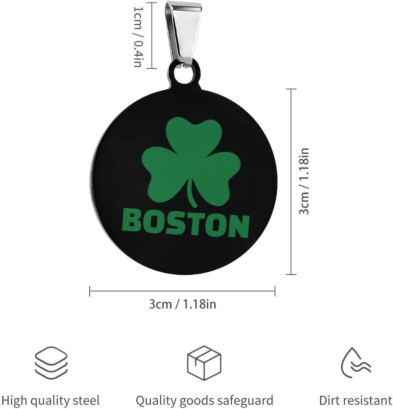 Boston Shamrock Stainless Steel Pet ID Tags Personalized Dog and Cat Tags Cute Collar Tags Circular