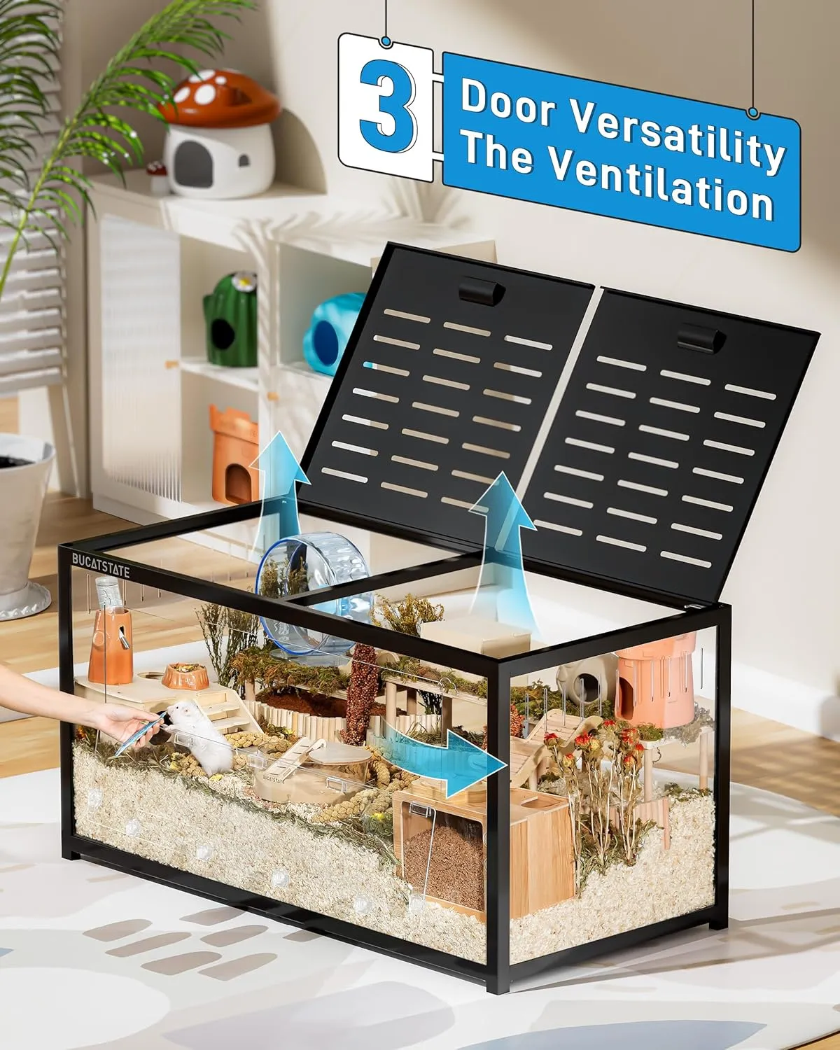 BUCATSTATE Hamster Cage Metal 3.0 - Chewproof Large Rat Cage Stackable with Top Access Easy Assemble 47L x 23.6W x 25.5H Inches Dwarf Syrian Hamster Tank for Gerbil Mouse (7.75 ft, Black)