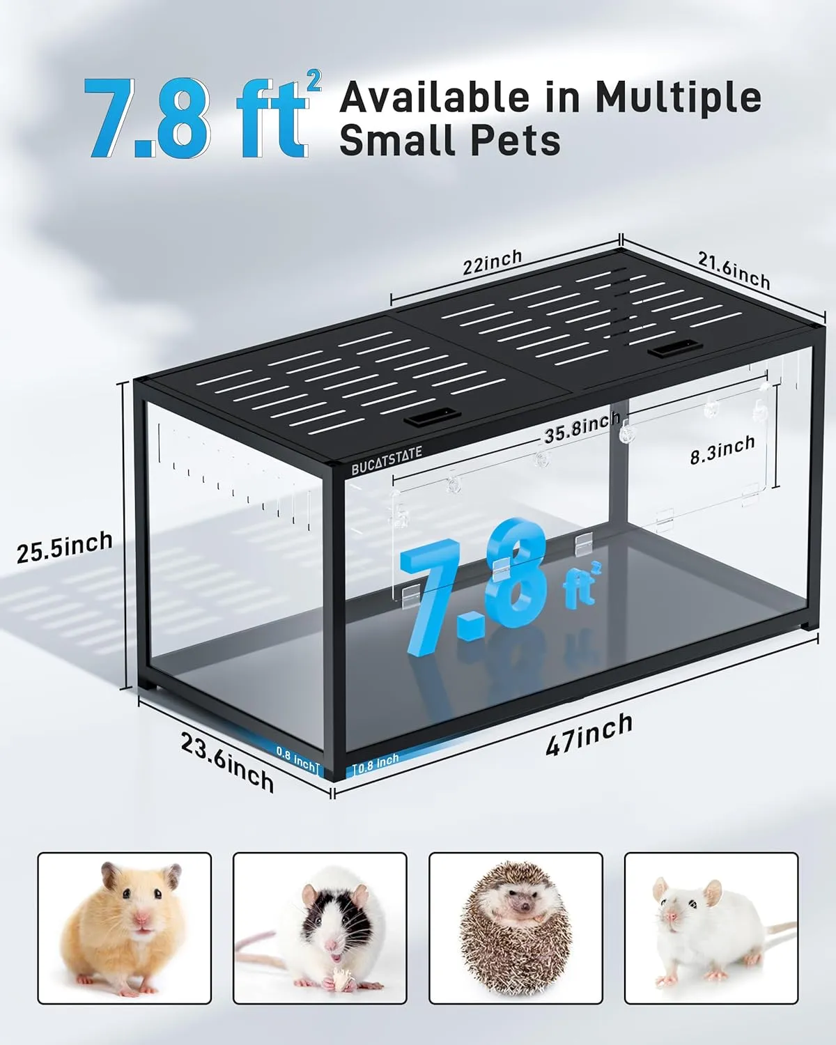 BUCATSTATE Hamster Cage Metal 3.0 - Chewproof Large Rat Cage Stackable with Top Access Easy Assemble 47L x 23.6W x 25.5H Inches Dwarf Syrian Hamster Tank for Gerbil Mouse (7.75 ft, Black)