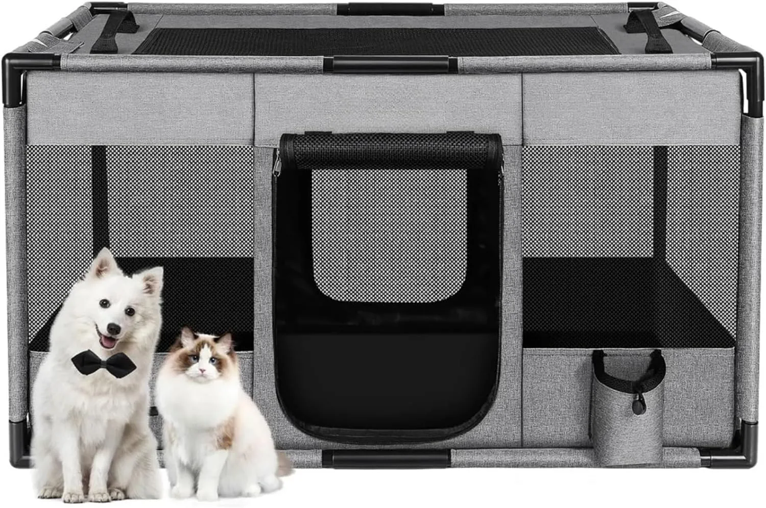 cat cage Portable Soft Cat & Dog Playpen Breathable Mesh Pet Fence with Stable Pipe Frame - Lightweight Enclosure for Indoor Outdoor Travel & Camping Xedapluv(Gray,32x24x22in)