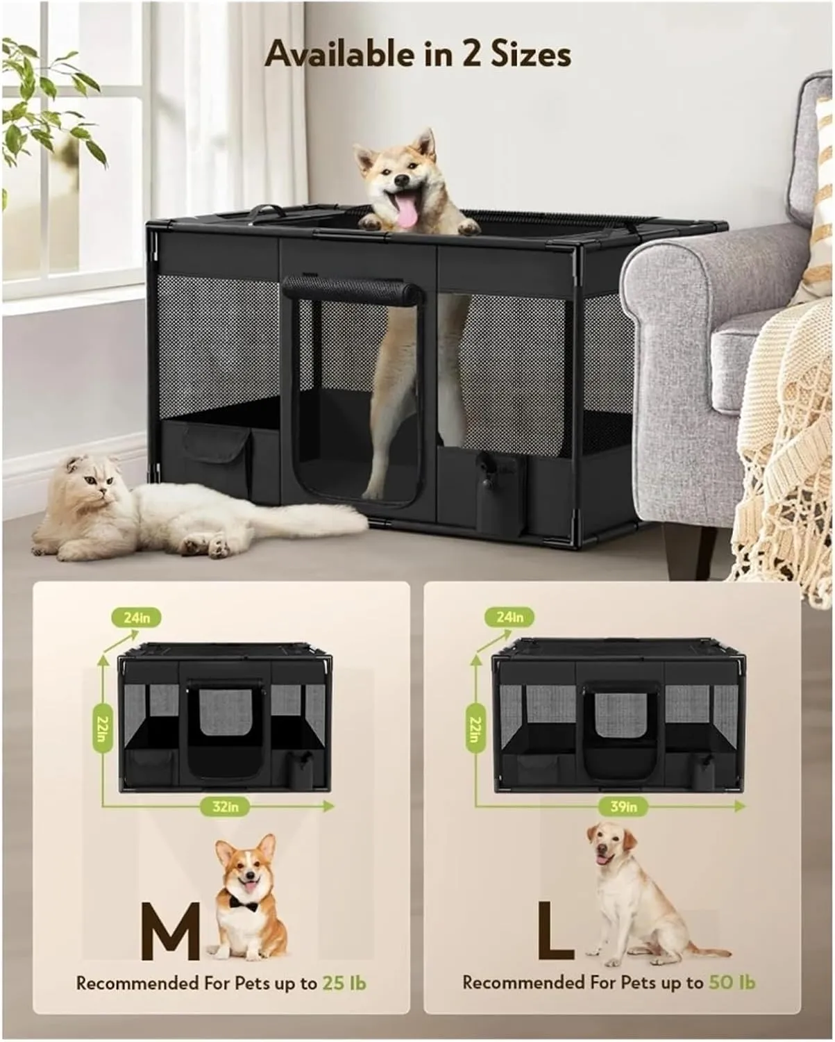 cat cage Portable Soft Cat & Dog Playpen Breathable Mesh Pet Fence with Stable Pipe Frame - Lightweight Enclosure for Indoor Outdoor Travel & Camping Xedapluv(Gray,32x24x22in)