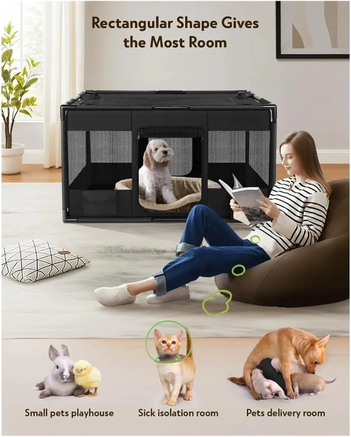 cat cage Portable Soft Cat & Dog Playpen Breathable Mesh Pet Fence with Stable Pipe Frame - Lightweight Enclosure for Indoor Outdoor Travel & Camping Xedapluv(Gray,32x24x22in)