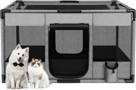 cat cage Portable Soft Cat & Dog Playpen Breathable Mesh Pet Fence with Stable Pipe Frame - Lightweight Enclosure for Indoor Outdoor Travel & Camping Xedapluv(Gray,32x24x22in)