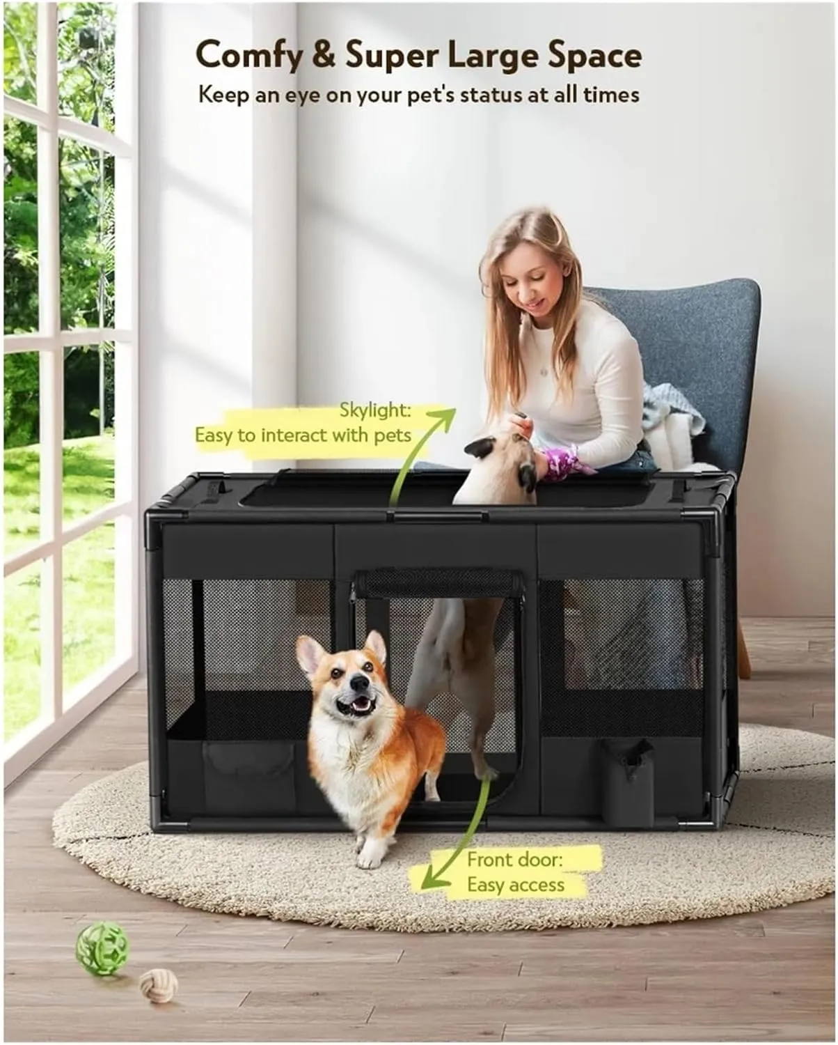 cat cage Portable Soft Cat & Dog Playpen Breathable Mesh Pet Fence with Stable Pipe Frame - Lightweight Enclosure for Indoor Outdoor Travel & Camping Xedapluv(Gray,32x24x22in)