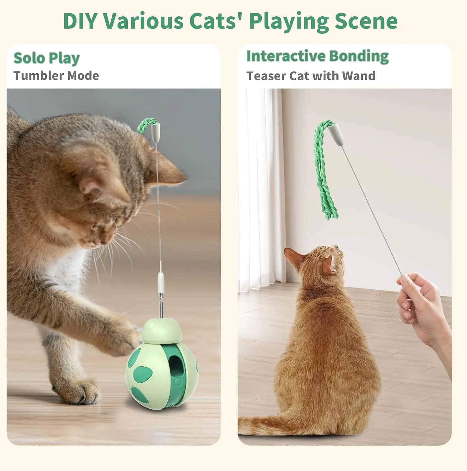 Cat Interactive Toys for Indoor Cats - Kitten Wand Toy Treat Dispenser, Slow Food Dispenser Feeder Treat Dispensing Feeding Pet Supplies for Weight Loss Lose Kitten Kitty (Green)