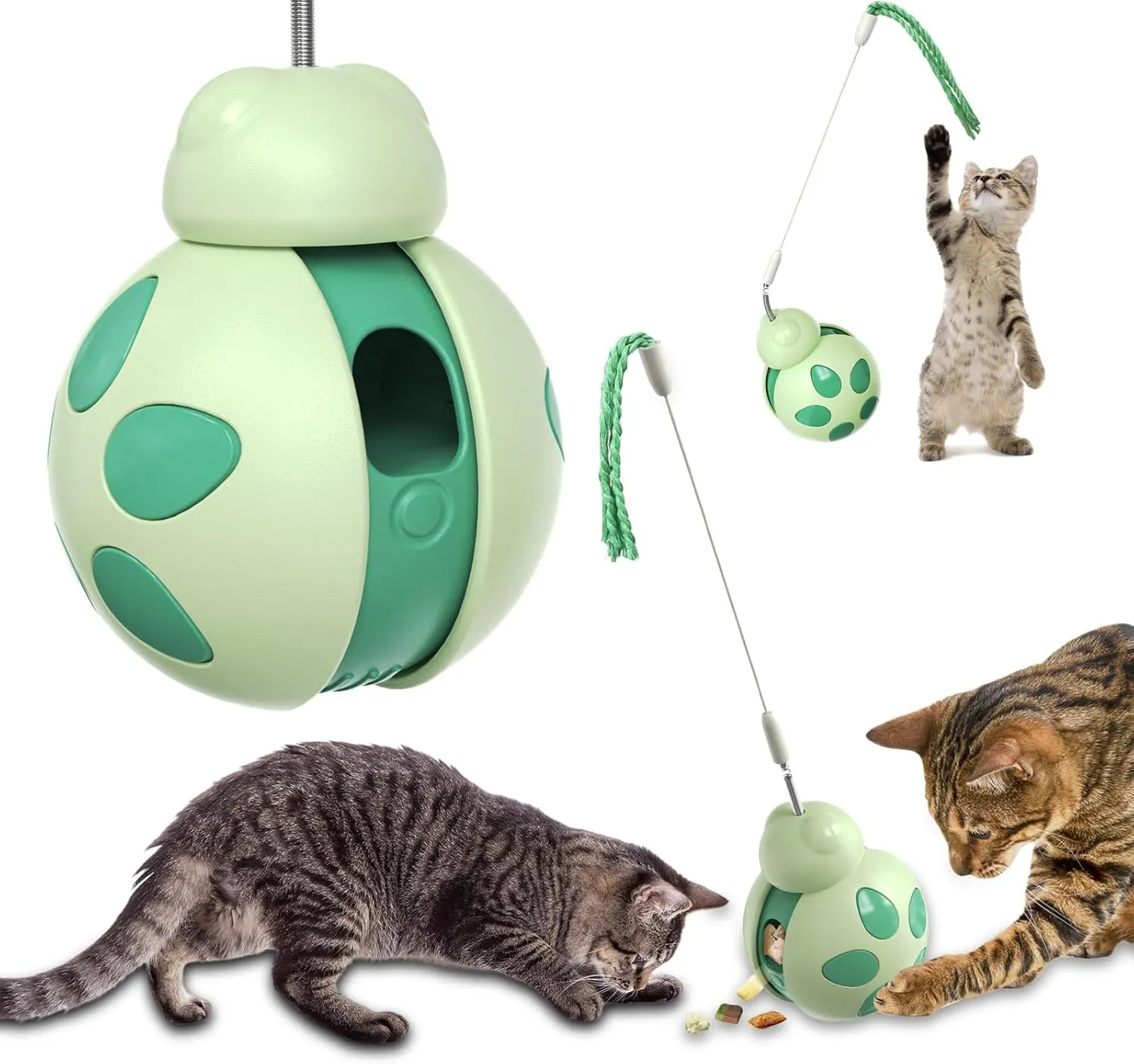 Cat Interactive Toys for Indoor Cats - Kitten Wand Toy Treat Dispenser, Slow Food Dispenser Feeder Treat Dispensing Feeding Pet Supplies for Weight Loss Lose Kitten Kitty (Green)