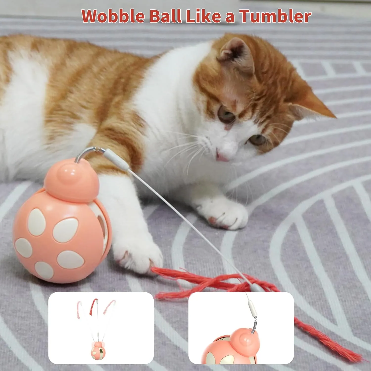 Cat Puzzle Toy for Indoor Cats - Ladybug Design with Treat Dispenser, Tumbler Ball & Detachable Wand Toy | Durable & Safe Interactive Pet Teaser Toy (Pink)