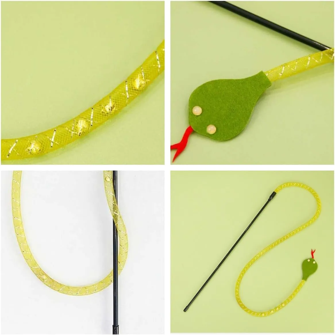 Cat Teaser Wand Toy for Indoor Cats, Cute Mesh Snake & Crinkle Plush Fabric Kitten Wand Kitty Toys Interactive Play Chase Exercise Wand String Toys Cat Toys for All Breed Sizes (Red,One Size)