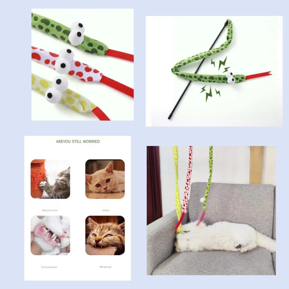Cat Teaser Wand Toy for Indoor Cats, Cute Mesh Snake & Crinkle Plush Fabric Kitten Wand Kitty Toys Interactive Play Chase Exercise Wand String Toys Cat Toys for All Breed Sizes (Red,One Size)