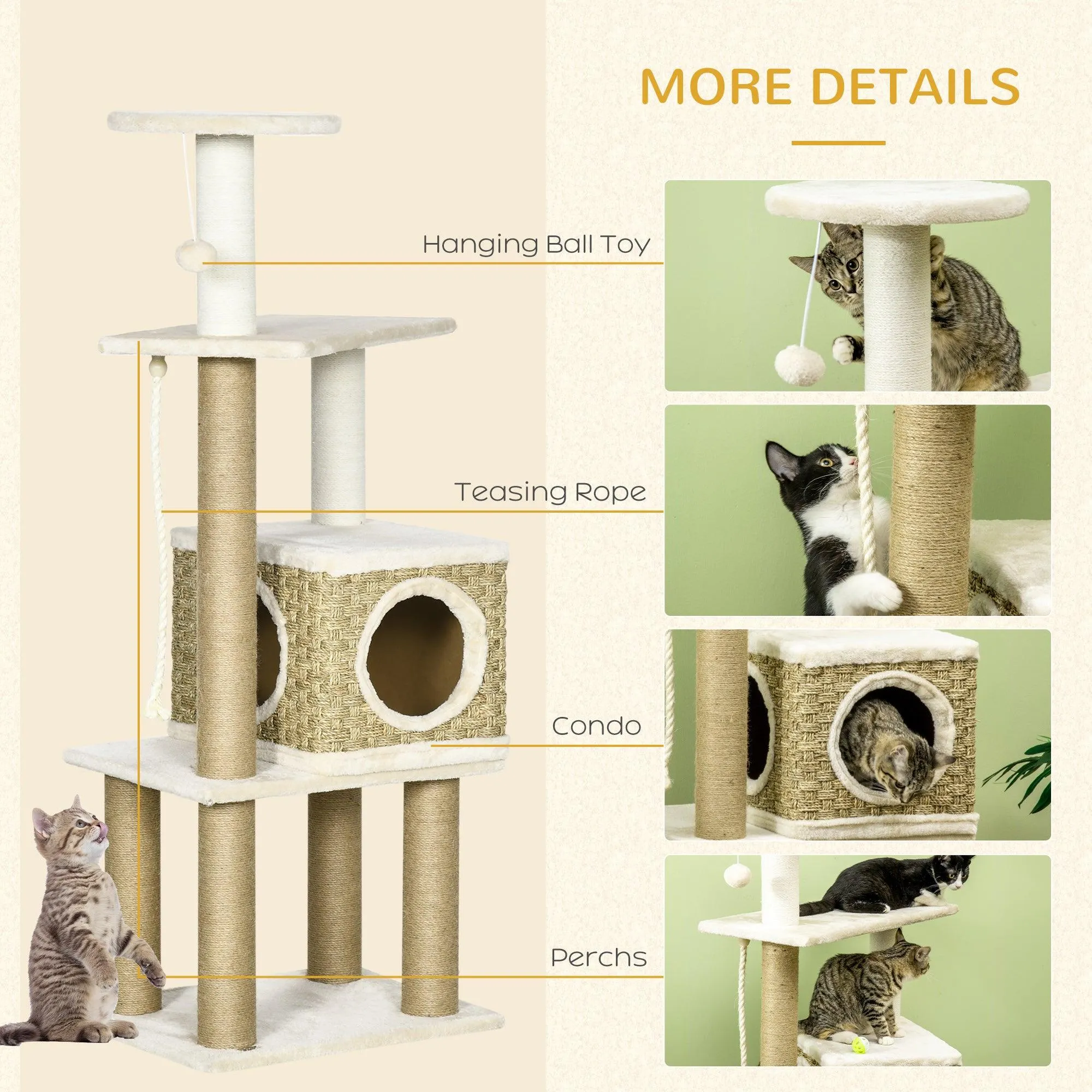 Cat Tree Climbing Tower, 128cm - Beige