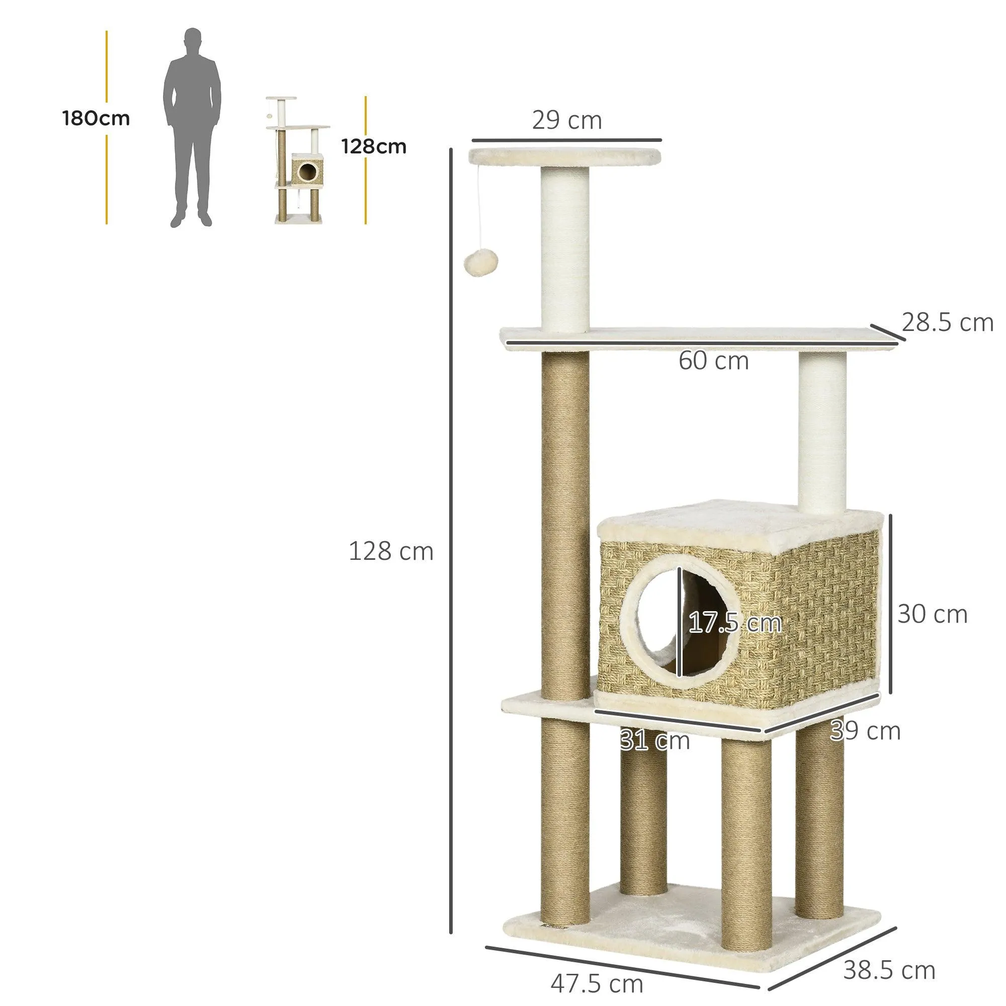 Cat Tree Climbing Tower, 128cm - Beige