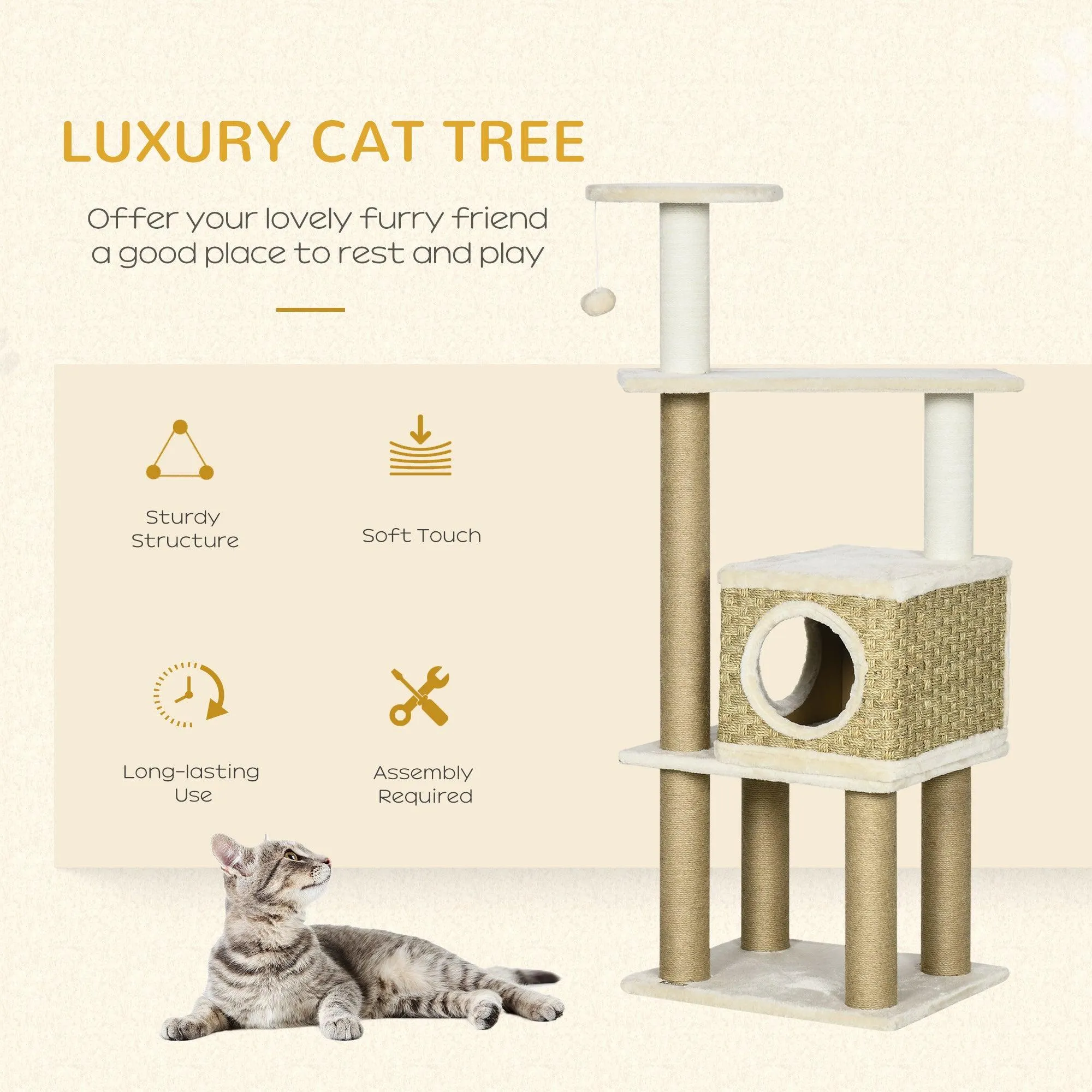 Cat Tree Climbing Tower, 128cm - Beige