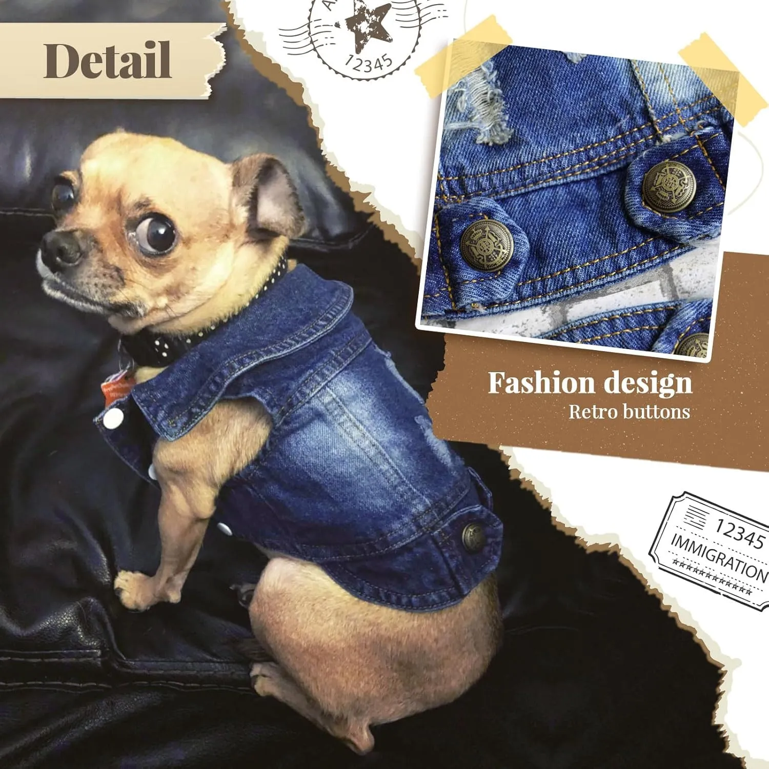 Cool Blue Dog Jean Jacket Small Pet Outfits Dog Clothes for Small Medium Dogs Cats Boys Girls Pet Vest Denim Coats Puppy Shirts Doggy Costume Clothing for Shih tzu Chihuahua Yorkie Teacup