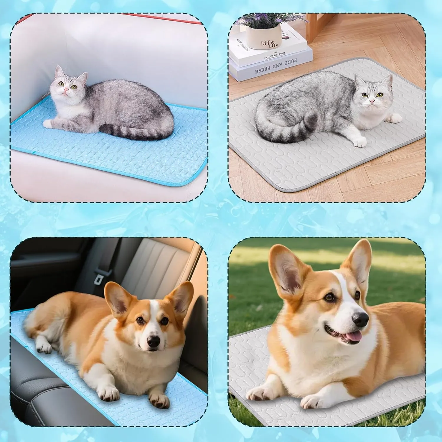 Cooling Mat for Dogs Cats Perfect Summer Ice Silk Pad for Small Medium Large Animal Washable and Chew-Proof Sleeping Seat for Crate, Bed, Floor, Car Seats Ideal for Outdoor Indoor