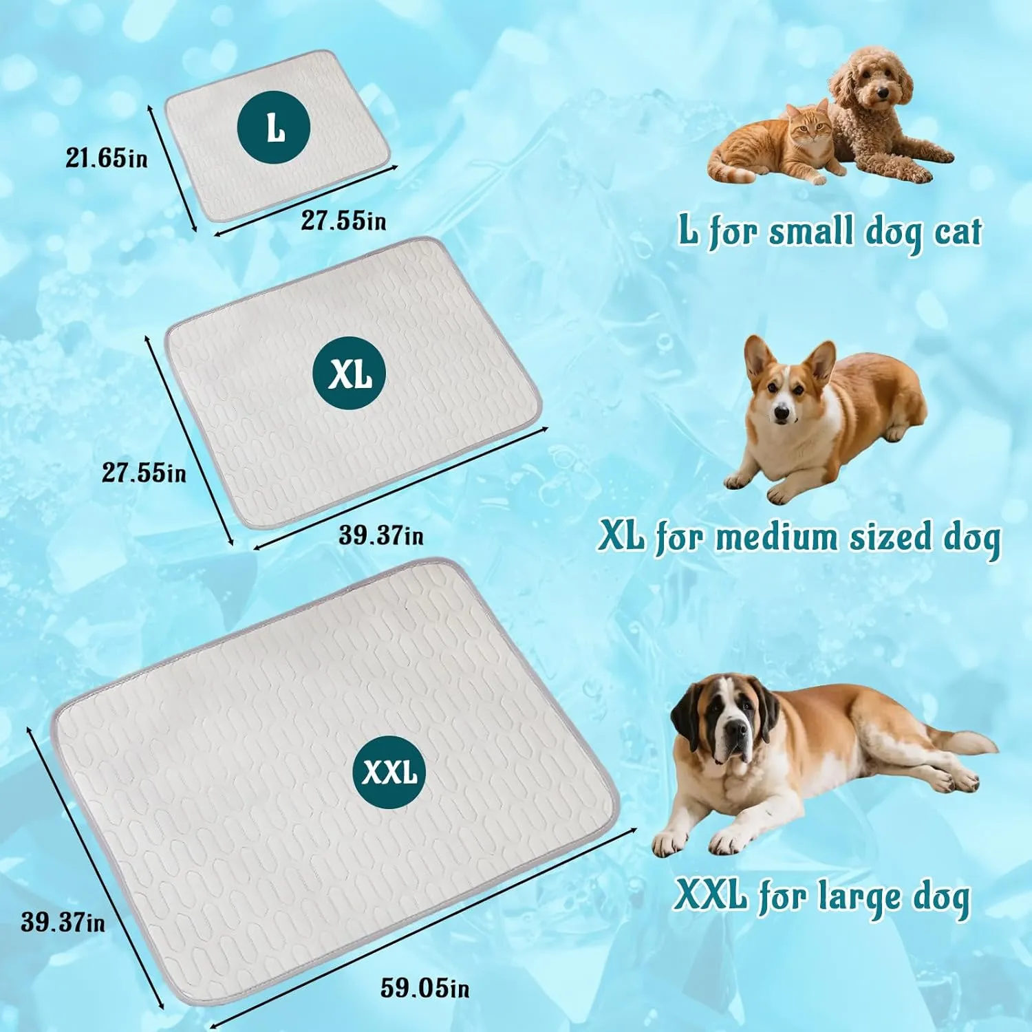 Cooling Mat for Dogs Cats Perfect Summer Ice Silk Pad for Small Medium Large Animal Washable and Chew-Proof Sleeping Seat for Crate, Bed, Floor, Car Seats Ideal for Outdoor Indoor