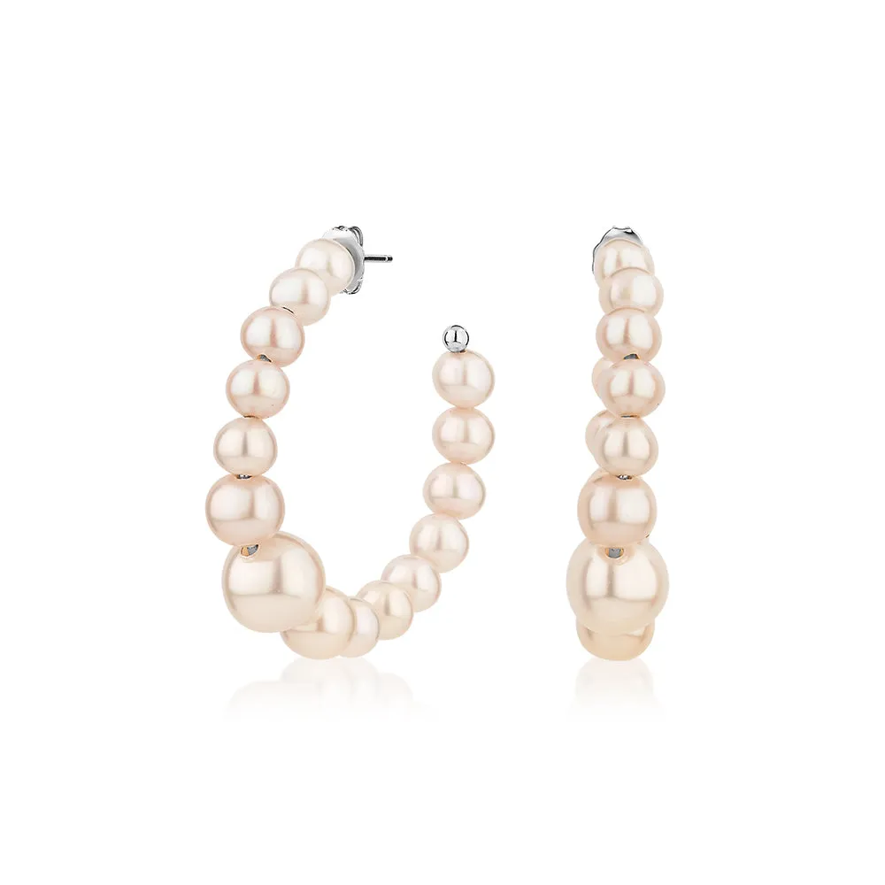 Cultured freshwater pearl hoop earrings in sterling silver