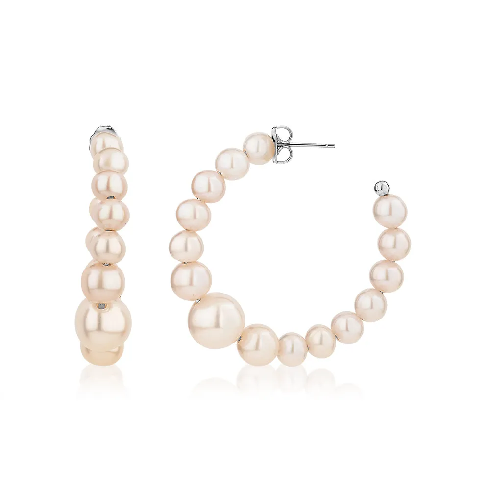 Cultured freshwater pearl hoop earrings in sterling silver