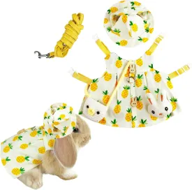 Cute Rabbit Leash and Harness Set, Bunny Rabbit Dress Clothes Walking Harness Vest Escape Proof Pet Supply for Rabbit Hedgehog Ferret Guinea Pig (Yellow with Accessories,L)