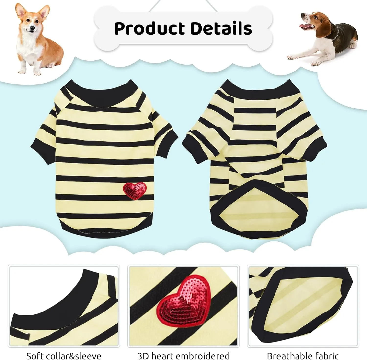 Dog Shirts for Large Dogs Cats, Dog Striped T-Shirts Dog Vest Pet Apparel Tee Shirts Spring Summer Suitable for Small and Medium Large Pets French Bulldog Bichon, Beige XL
