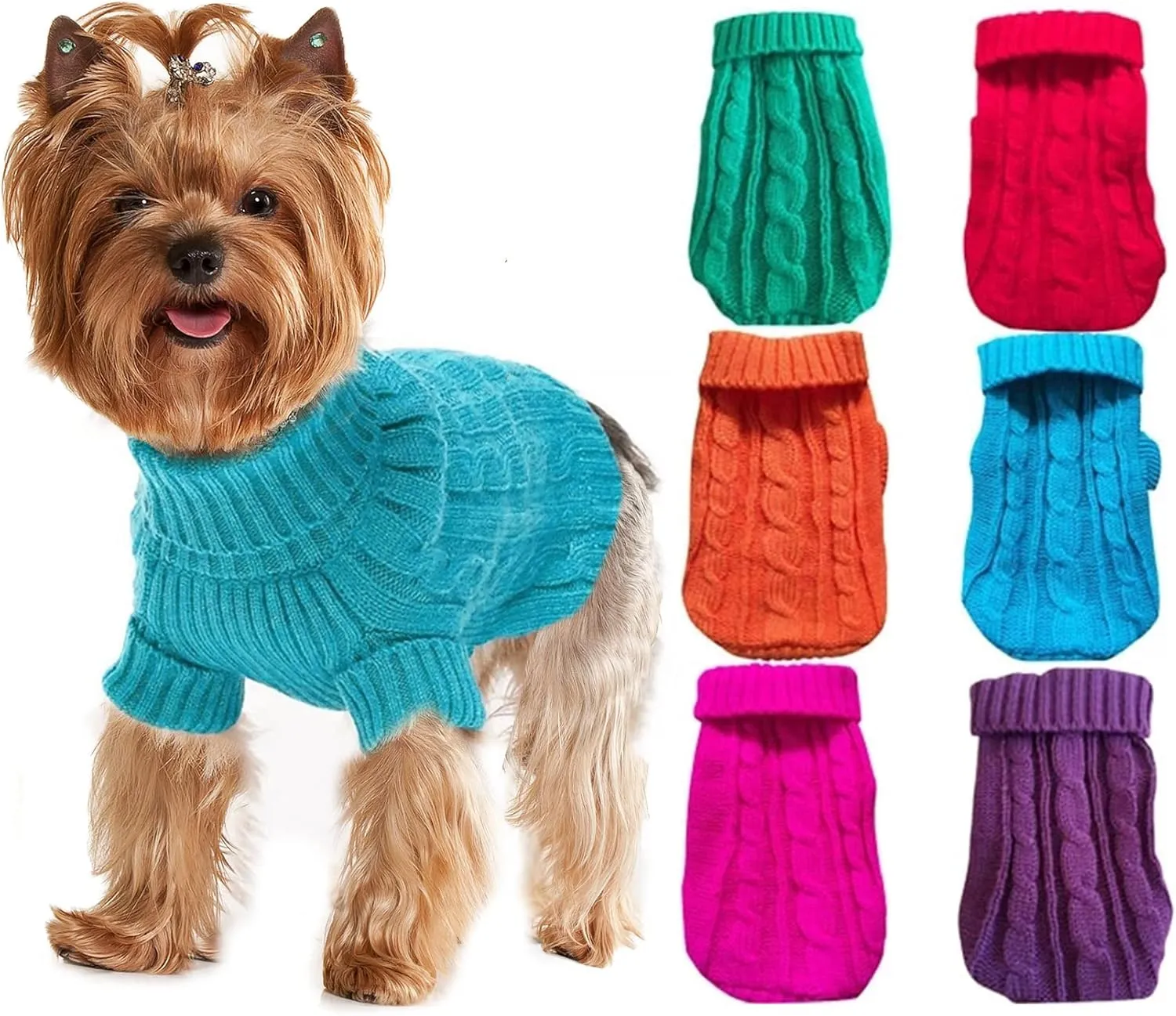 Dog Sweaters for Small Dogs Girl Boy, XS Yorkie Sweaters XXS Puppy Doggie Sweater Winter Warm Dog Turtleneck Knitwear Pullover for Chihuahua Fall Winter Cold Weather,Hot Pink XS