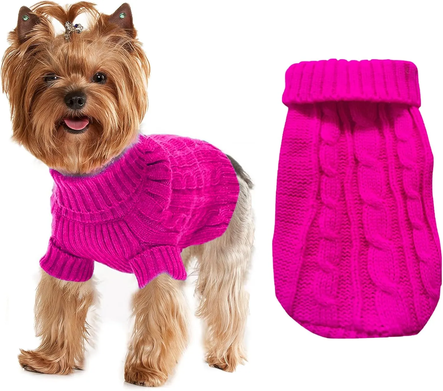 Dog Sweaters for Small Dogs Girl Boy, XS Yorkie Sweaters XXS Puppy Doggie Sweater Winter Warm Dog Turtleneck Knitwear Pullover for Chihuahua Fall Winter Cold Weather,Hot Pink XS